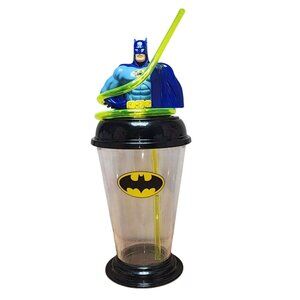 Hilco DC Comics Batman Kid's Cup w/ Crazy Swirl Straw Plastic Drinkware Lid